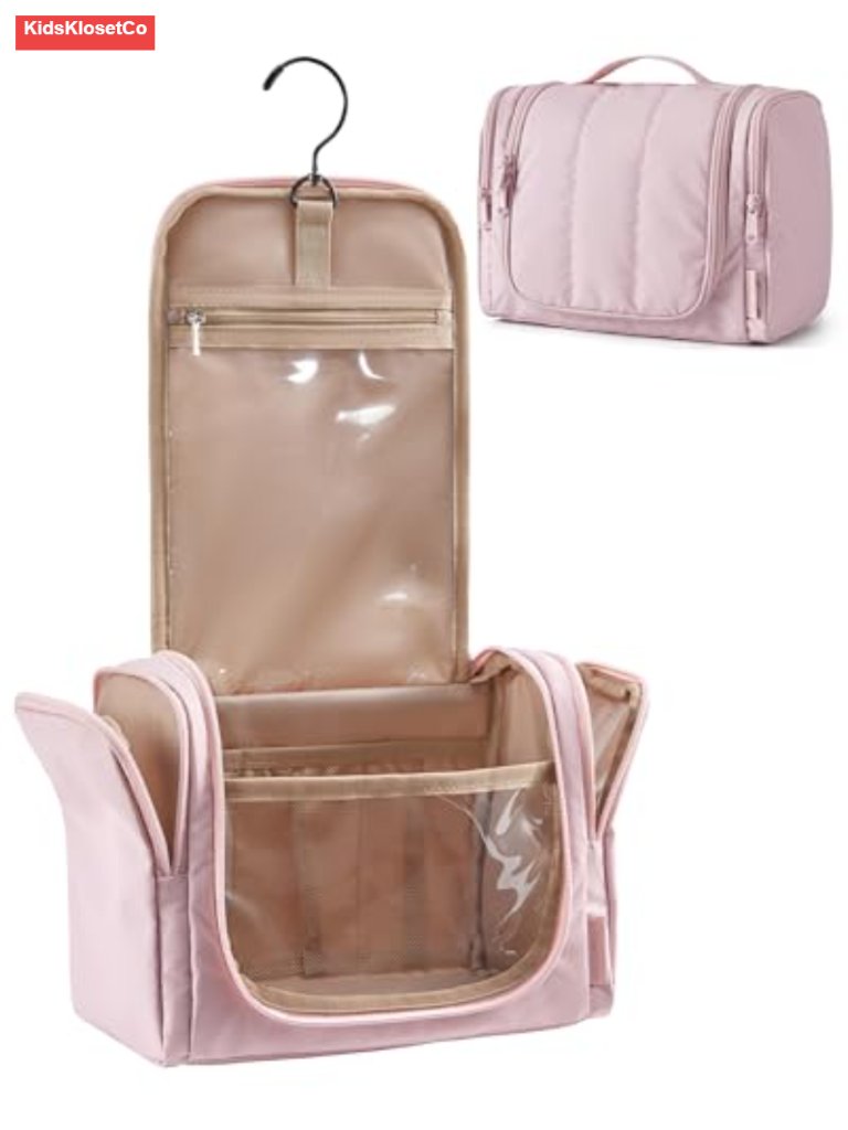 Puffy Quilted Hanging Toiletry Bag With Hook, Water-Resistant Travel Organizer